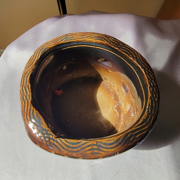 Rare Piece Vintage Handmade Decorative Bowl Signed Ceramic Pottery Blue Red Etc - Picture 2 of 11